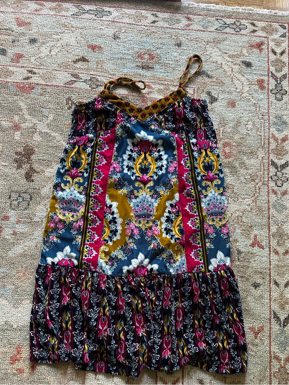 Anthropologie Boho Floral Print Women's Skirt in Navy, Mustard & Fuchsia